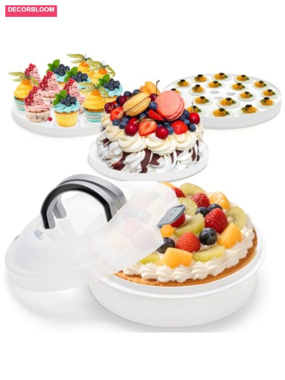 12" Round Dessert Carrier with Lid and Handle, 3-in-1 Portable Food Container
